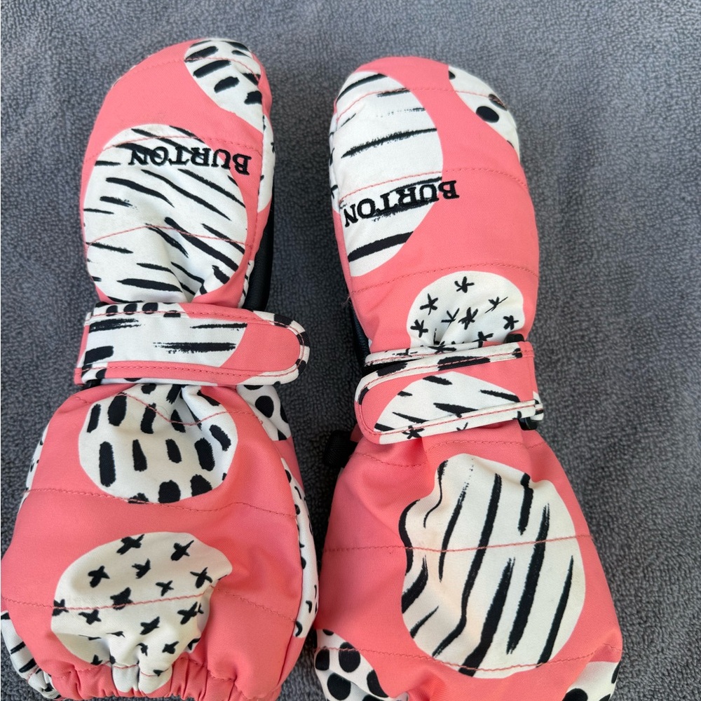 Burton Pink and White Patterned Kids Snow Mittens